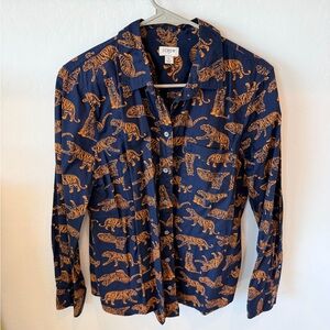 J. Crew Factory Blue and Orange Tiger Pattern Shirt
